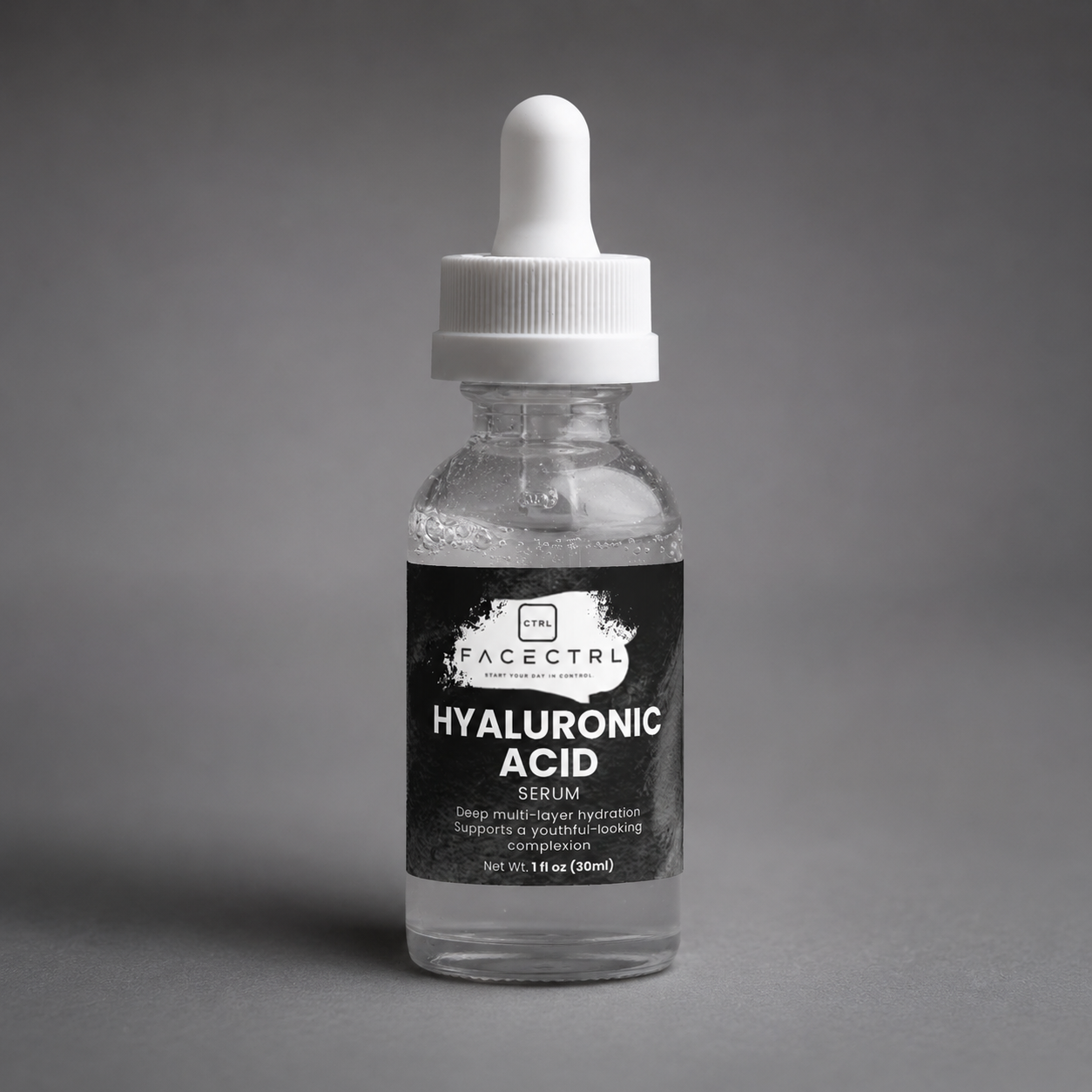 FACECTRL Hyaluronic Acid Serum bottle on gray background